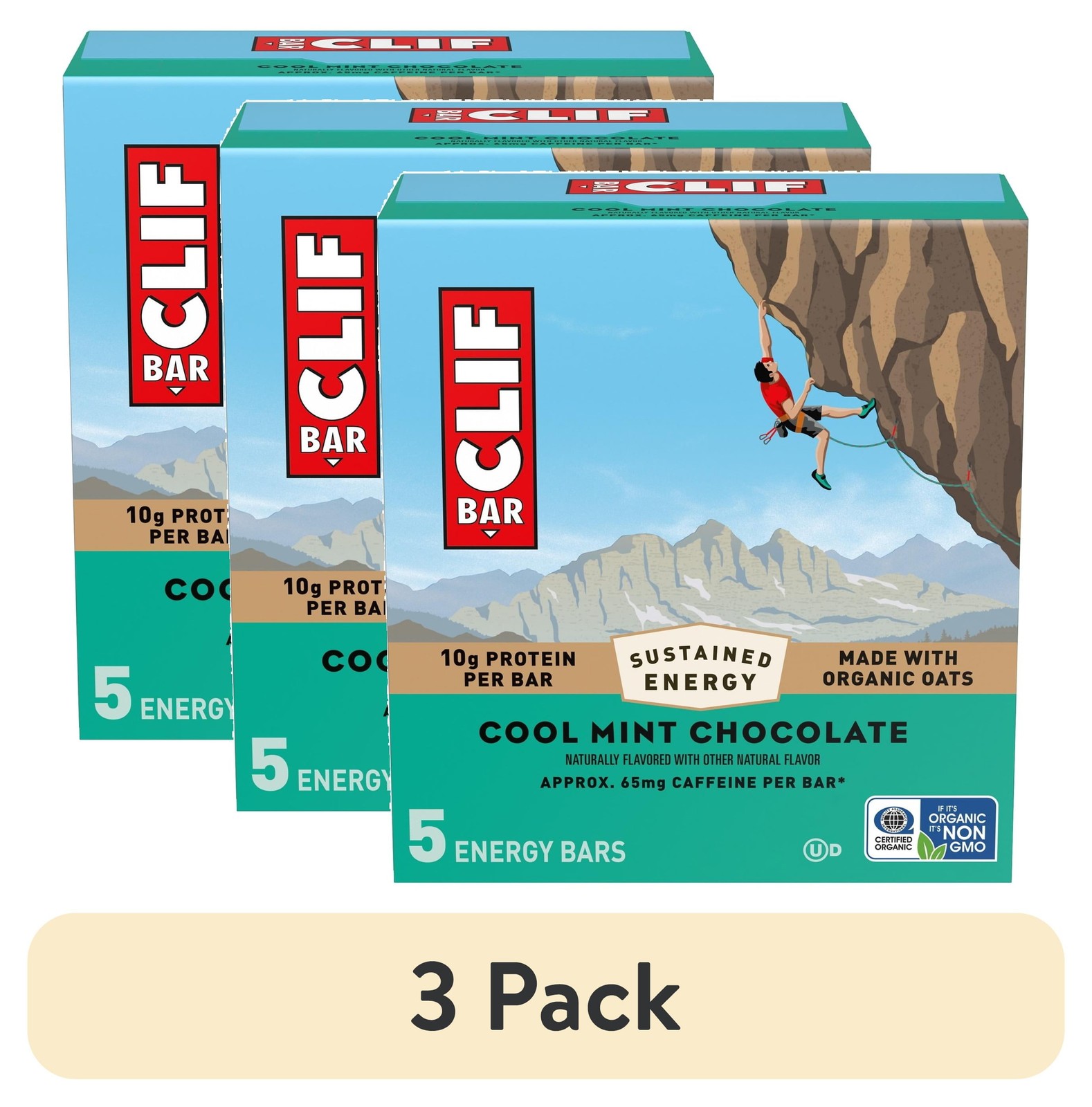 (3 pack) CLIF BAR Energy Protein Bars, Cool Mint Chocolate with Caffeine, 5ct