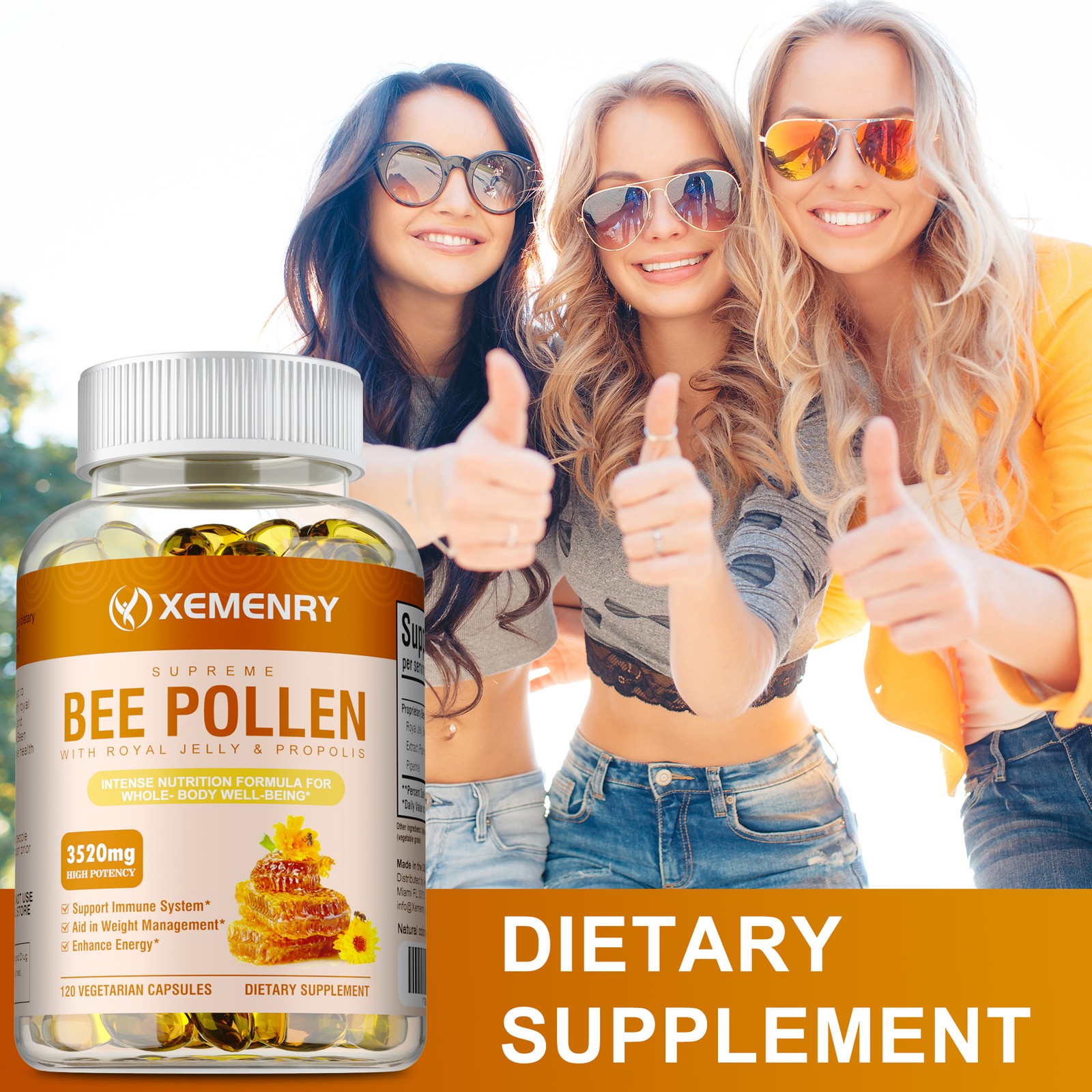 Bee Pollen 3520mg – with Royal Jelly, Propolis, Black Pepper – Enhance Immunity