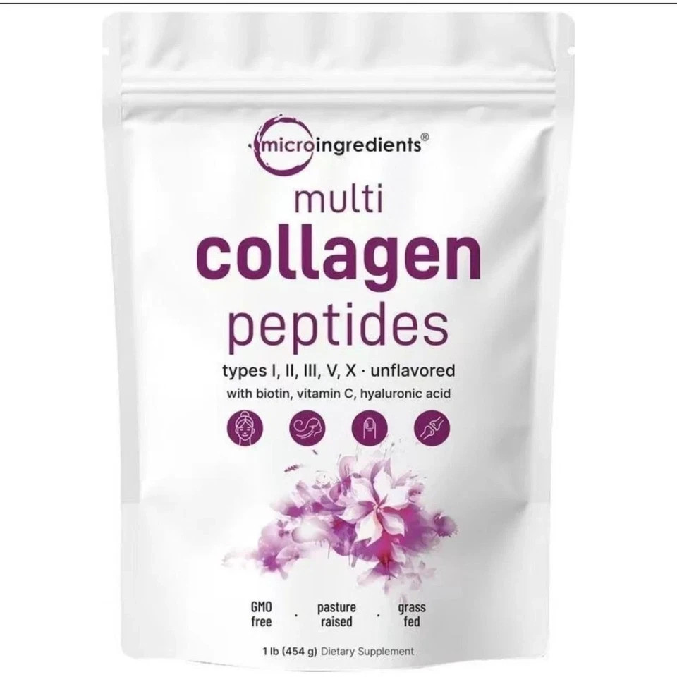Micro Ingredients Multi Collagen Peptides–TypesI,II,III,V,X,1lb for Skin & Joint