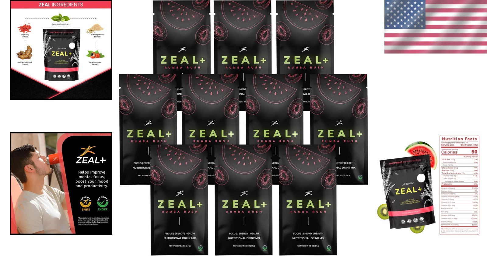 Nourishing Zeal+ Rumba Rush Drink Mix – Supports Clarity & Productivity – 10ct