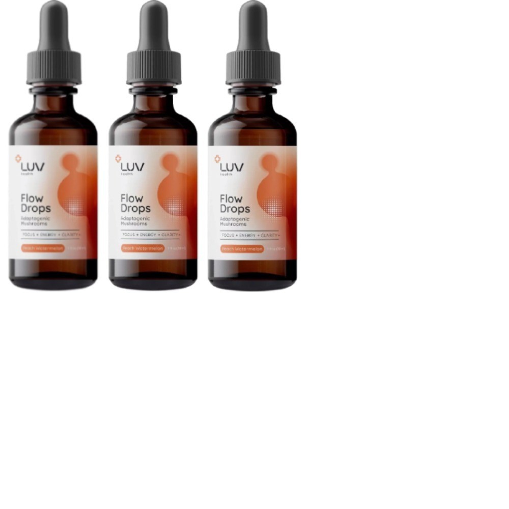 1-5x LUV Health Flow Drops Adaptogen Mushroom Blend Peach Watermelon 1oz-
