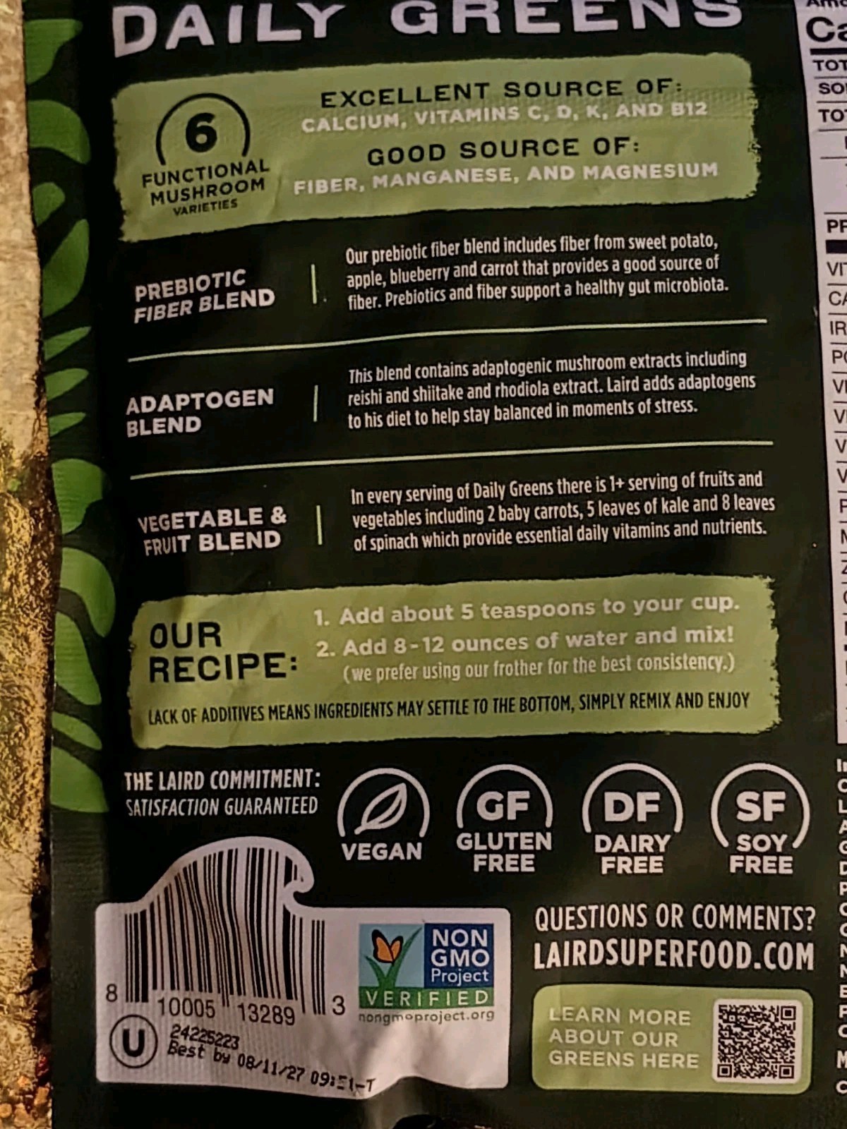TWO LAIRD Prebiotic Superfood Daily Greens, 30 Servings 14.8oz Exp 8/2027 🆕