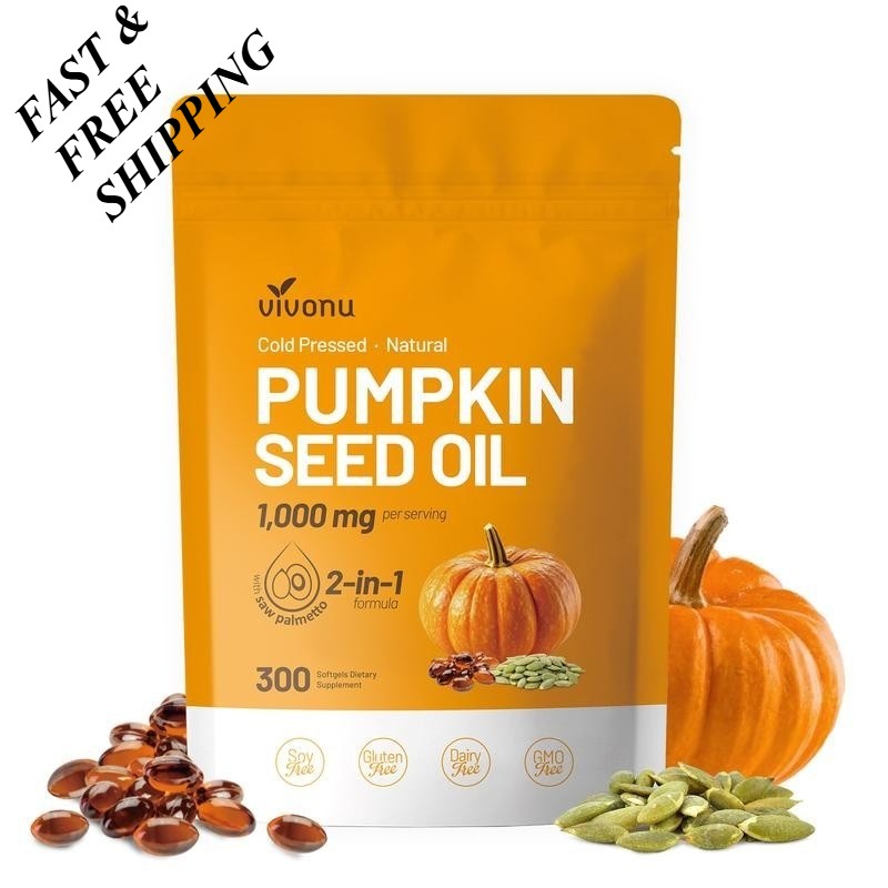3 PACKS–NEW LUXRY VIVONU Pumpkin Seed Oil 1000mg with Saw Palmetto 300 Softgels