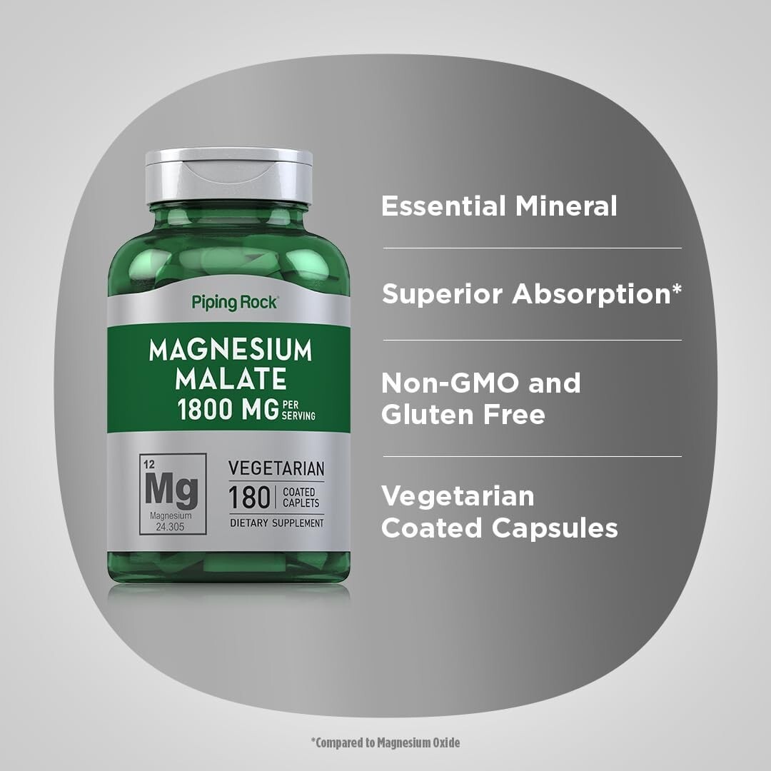 Malato De Magnesio 1800 Mg Apoya La Producción De Energía Y Músculos Saludables