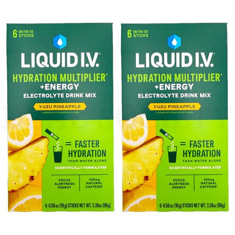 Liquid I.V. Hydration Multiplier + Energy Drink Mix Yuzu Pineapple 6 ct Lot of 2