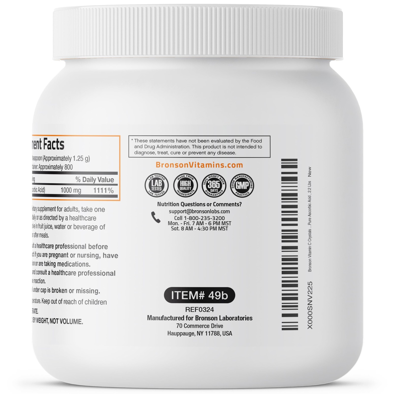 Bronson Vitamin C Powder Pure Ascorbic Acid Soluble 35.3 Ounce (Pack of 1)