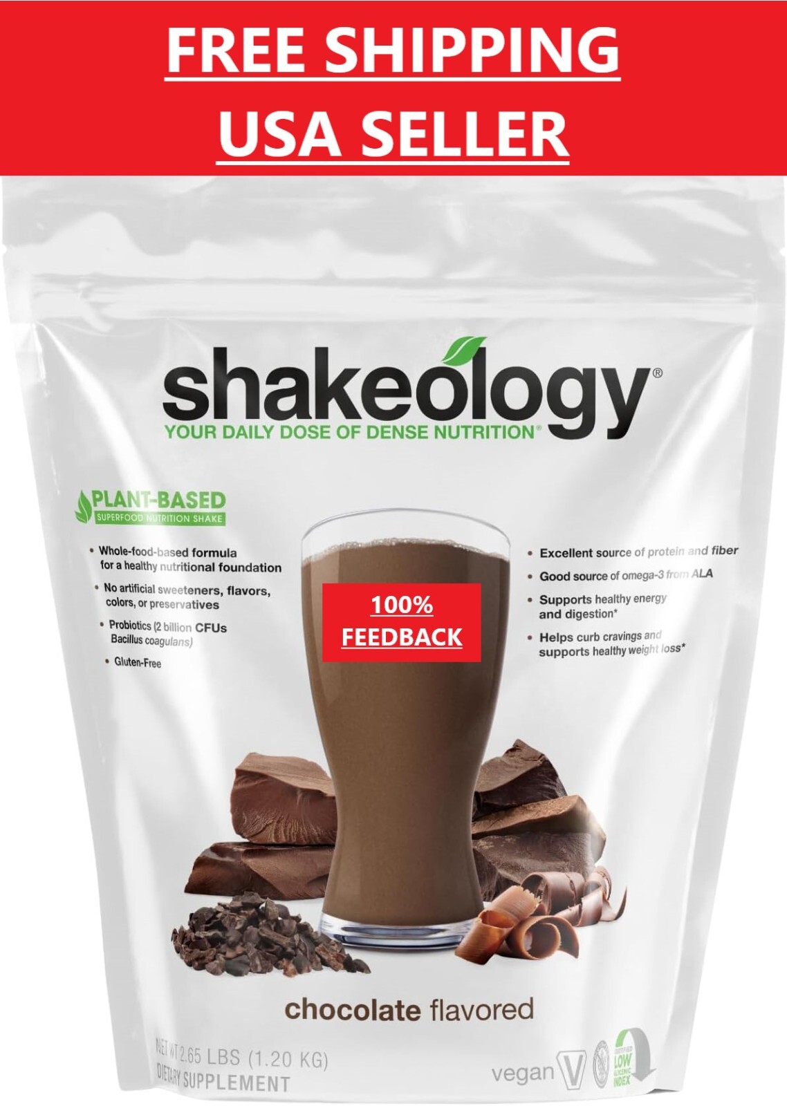 Vegan CHOCOLATE SHAKEOLGY: 30 Serving Bag, 12/2027 Protein Diet Meal Replacement