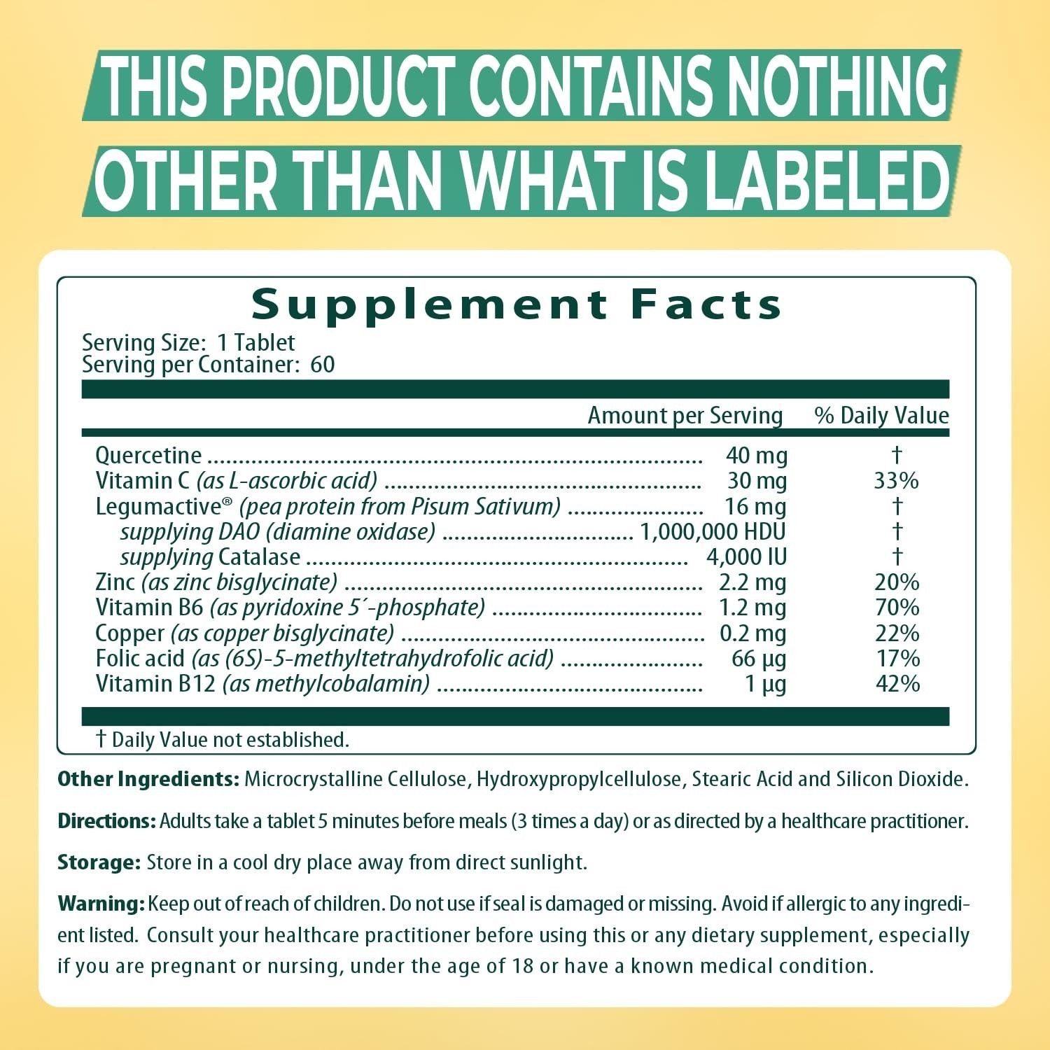 DAO Enzyme 1,000,000 HDU – Advanced Histamine Blocker – 60 Extended Release Tabl
