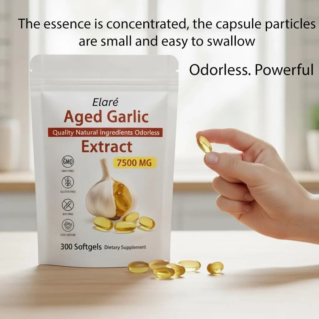 Elare Aged Garlic Extract, 300 Softgels, 7500mg Odorless | Heart & Immune pack 1