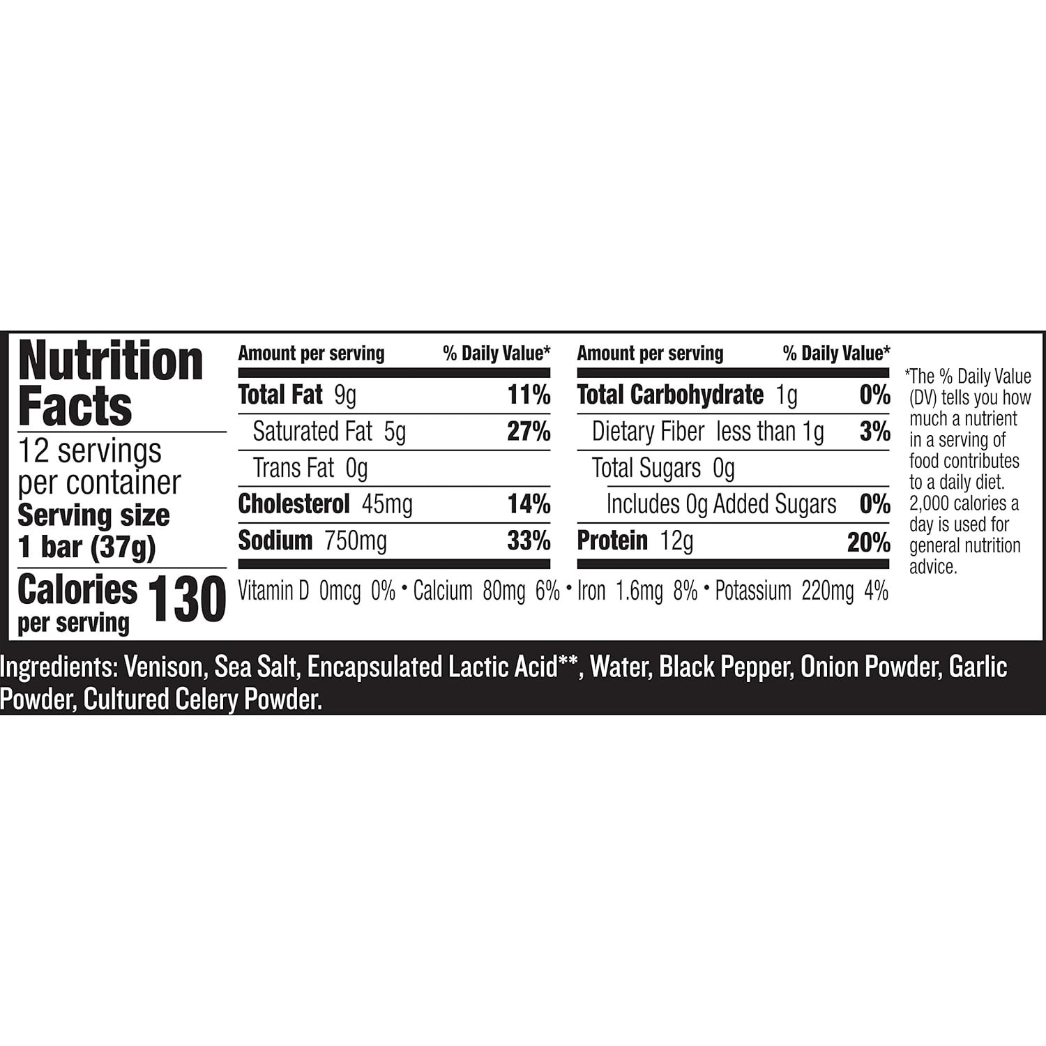 EPIC Venison Sea Salt Pepper Bar Keto Whole30 Gluten Free Protein 12 Ct 15.6oz