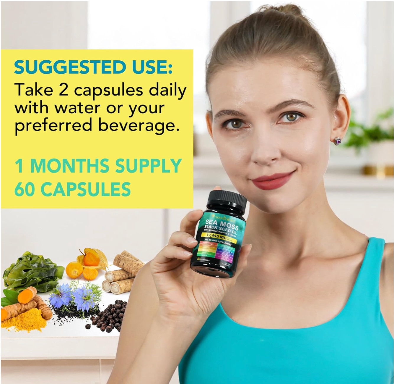 Sea Moss Black Seed Oil Ashwagandha Ginger Supplement,Turmeric Berberine-19445MG
