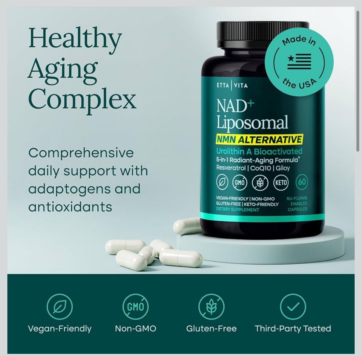 Etta Vita Liposomal NAD+ Supplement With Reservatol Urolothin A CoQ10 & Giloy