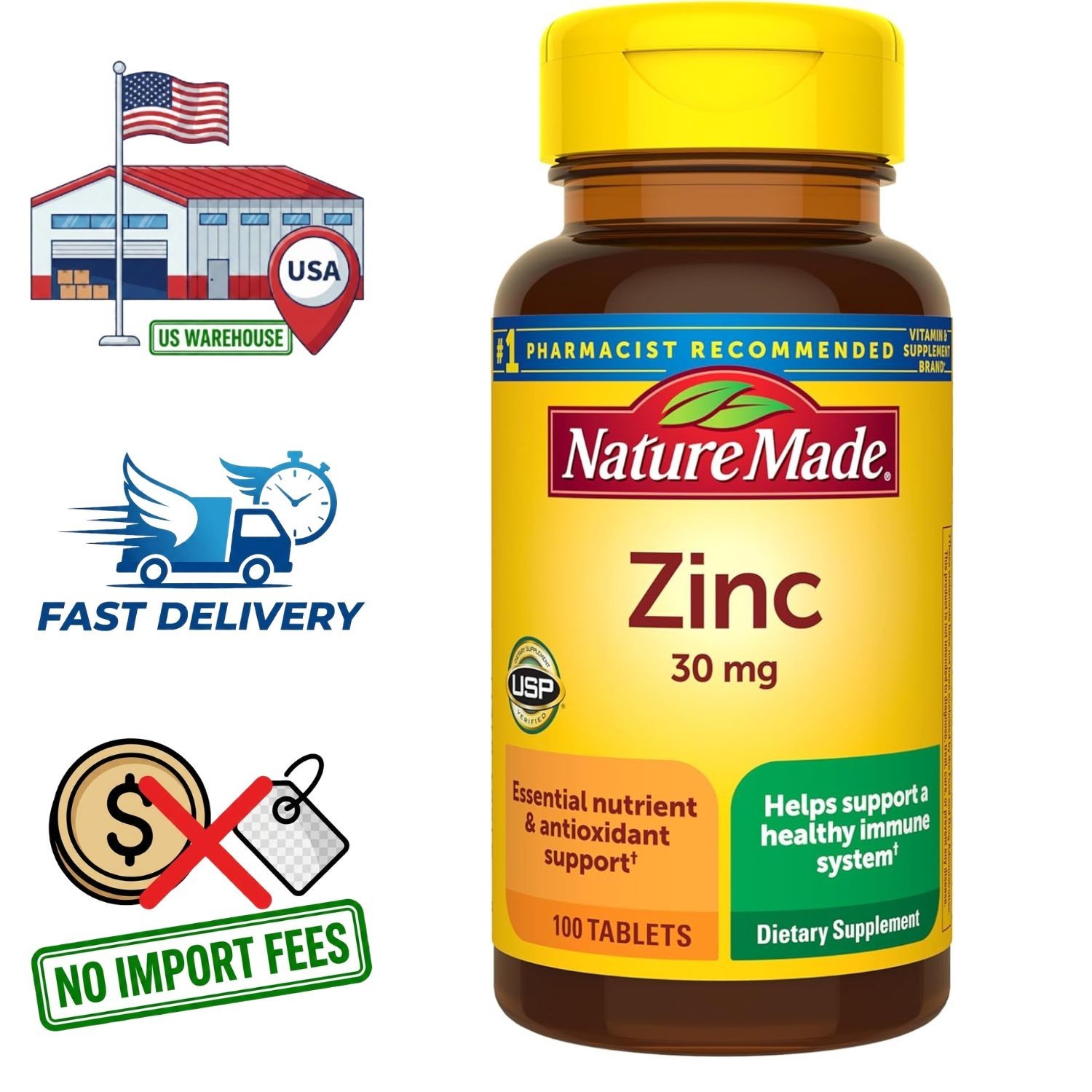 Zinc Gluconato 30mg | 100 Tabletas | Suministro para 100 Días