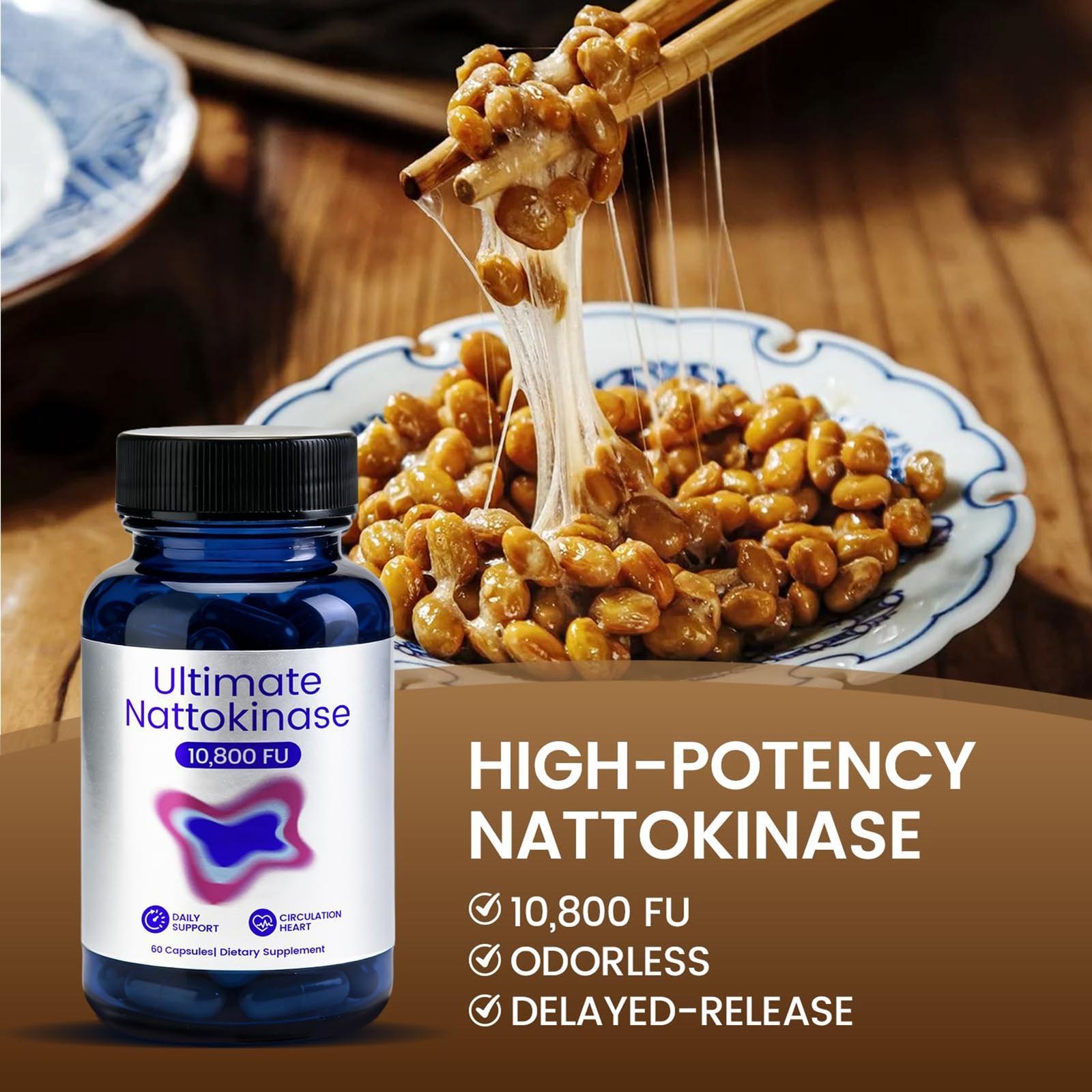Ultimate Nattokinase Supplement features 10,800 FU of Nattokinase, Natural Suppo