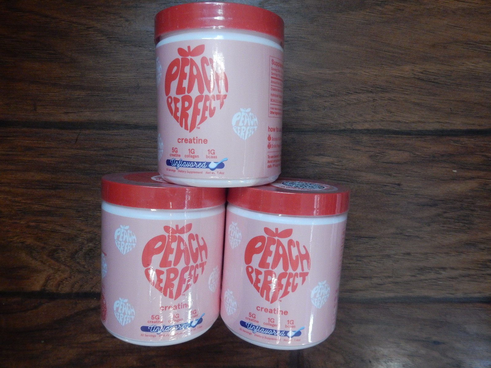 3 X Peach Perfect Creatine Monohydrate Powder Unflavored 7.4Oz Exp 07/27-
