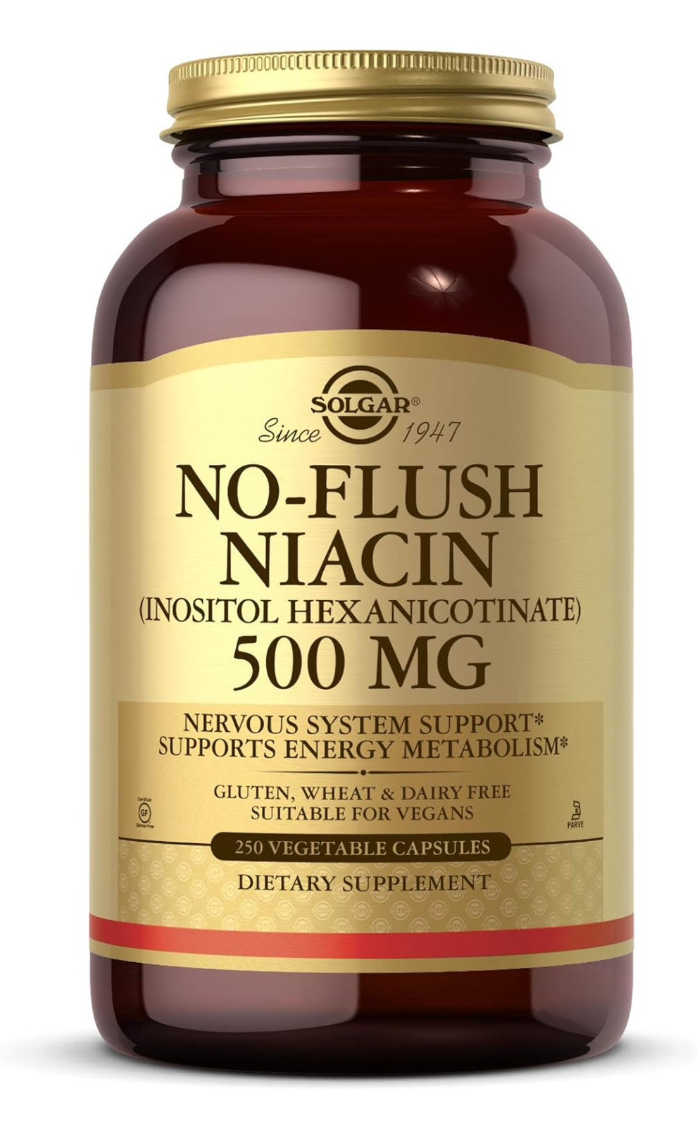 Solgar No-Flush Niacin 500mg 250Vegetable Capsules Vitamin B3 Exp 2027
