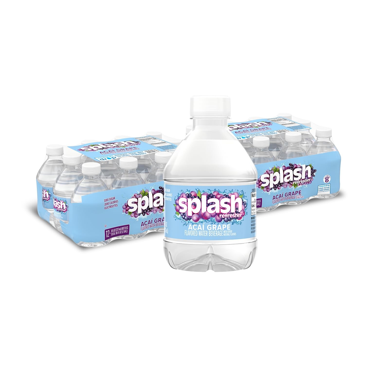 SPLASH REFRESHER Acai Grape Flavor Water 8 Fl Oz (Pack of 24), Clear
