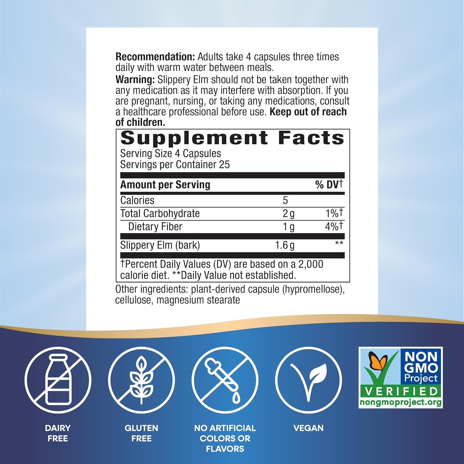 Slippery Elm Bark, Traditional Support to Soothe the GI Tract*, Vegan, 100 Capsu