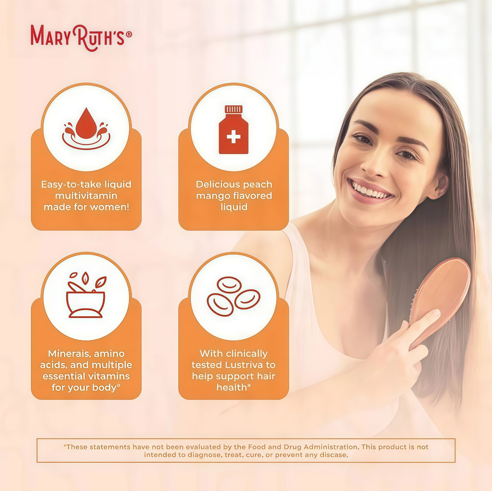 Mary Ruth’s Multivitamin + Hair Growth | 3 Pack | Peach Mango 15.22 oz brand…