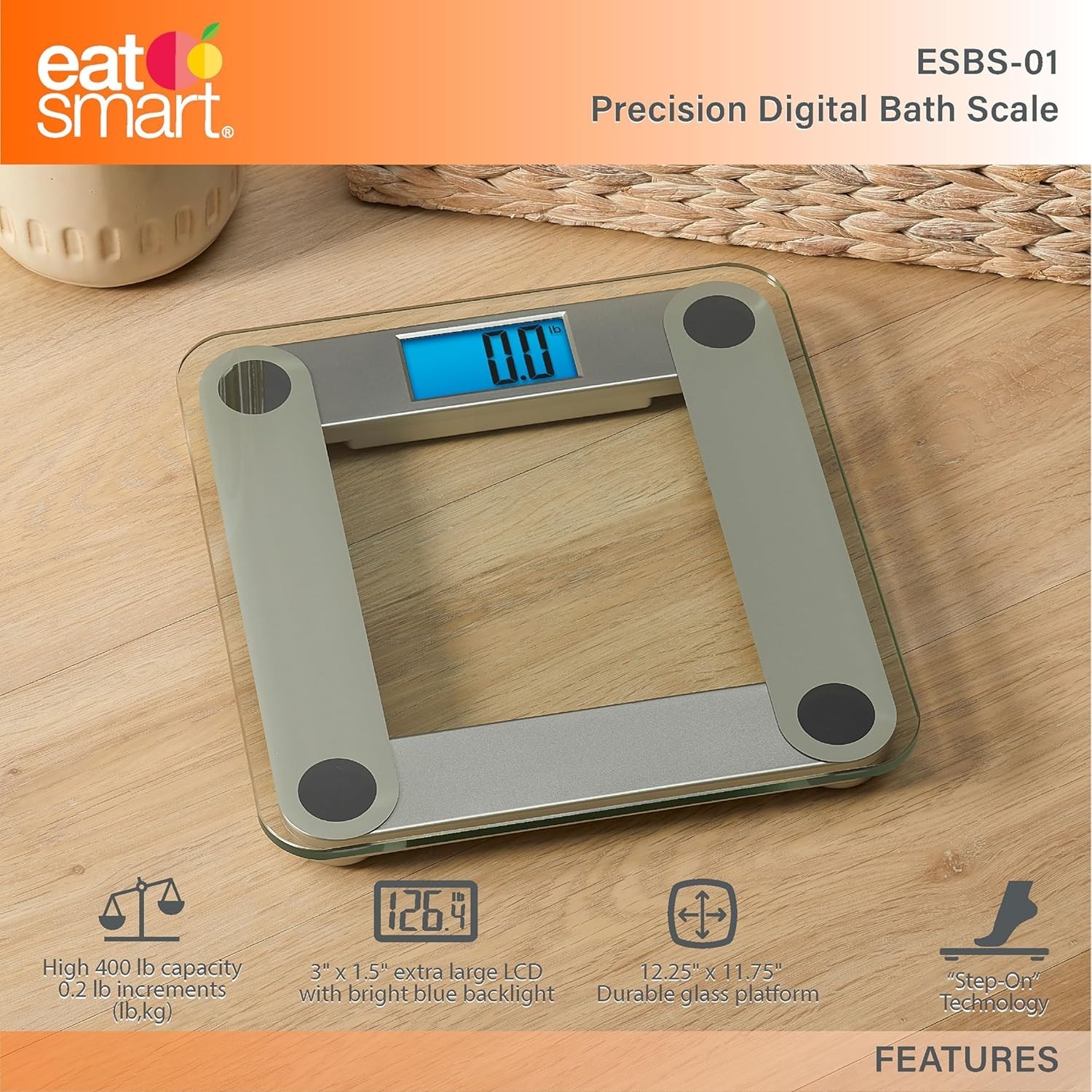 Digital Bathroom Scale with Lighted Display – 0.2 lb Accuracy, 400 lbs
