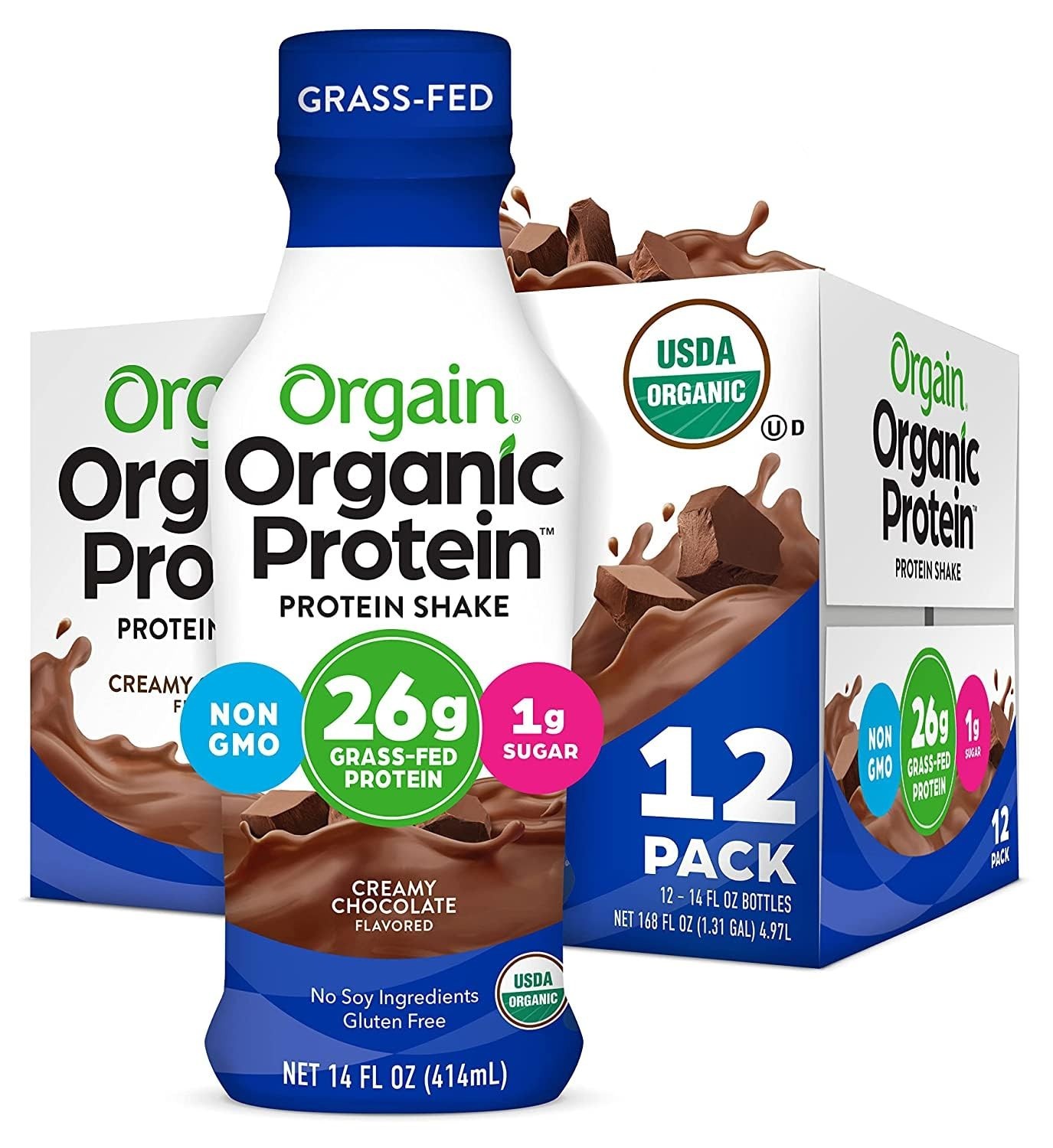 Orgain Organic Protein Shake, Creamy Chocolate -14 Fl Oz (Pack of 12)