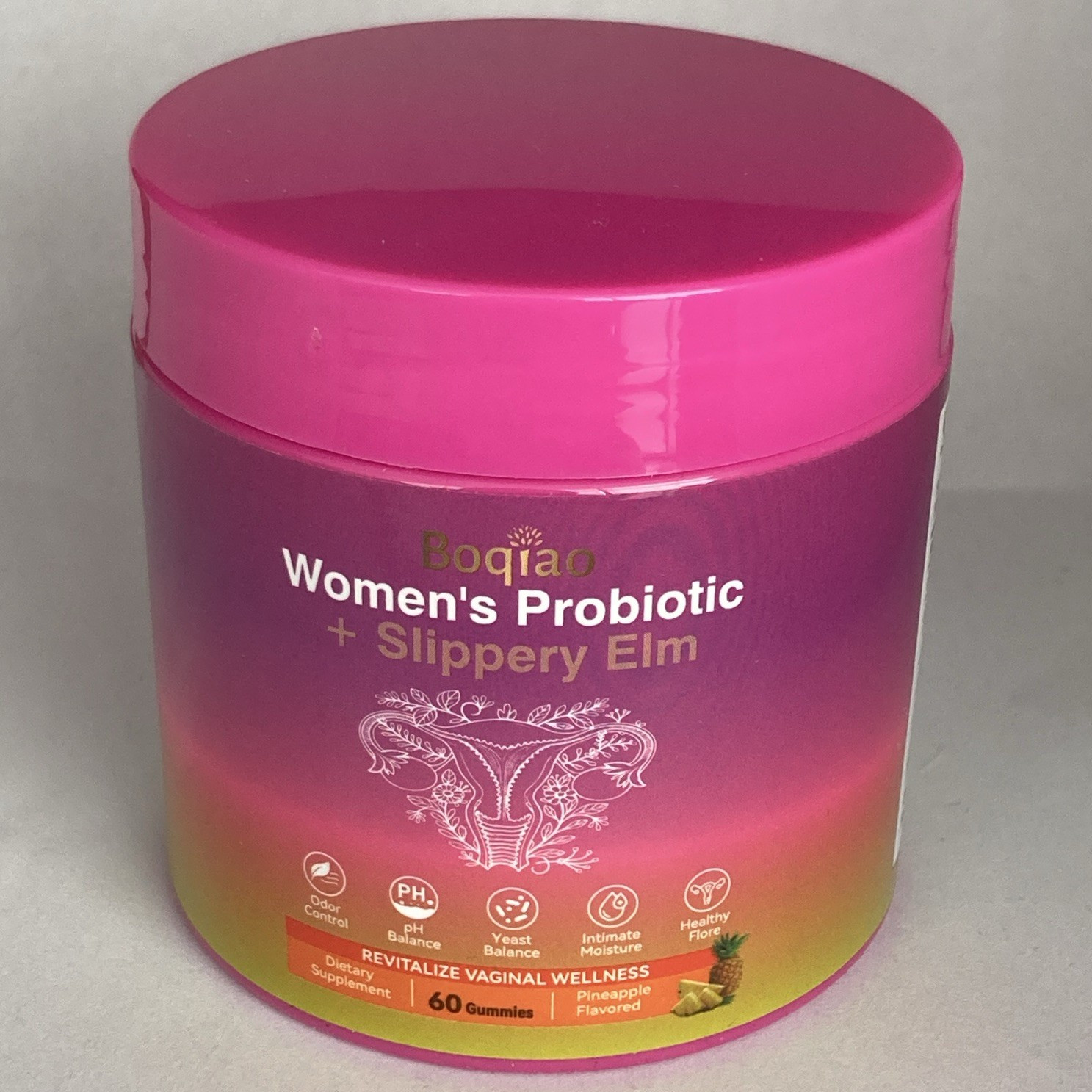Boqiao Women’s Probiotic + Slippery Elm Pineapple Gummies, 60 Count