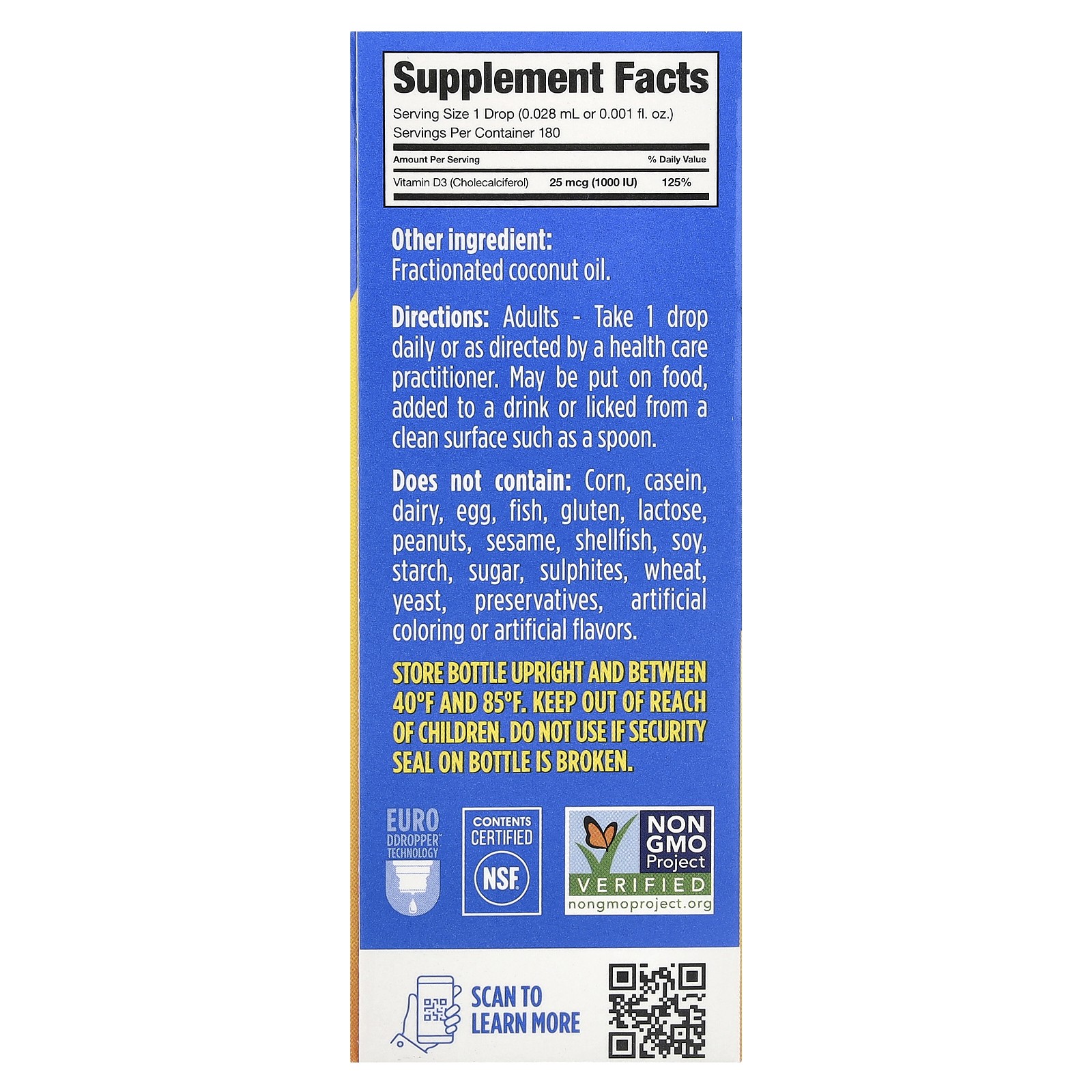 Ddrops Liquid Vitamin D3 1000 IU 0 17 fl oz 5 ml Preservative-Free, Dairy-Free,