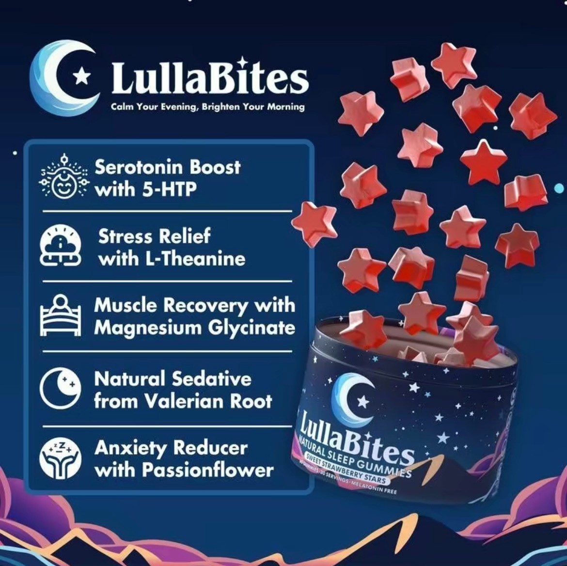 LullaBites Melatonin Free Natural Sleep Gummies Strawberry Flavor Calming Herbal