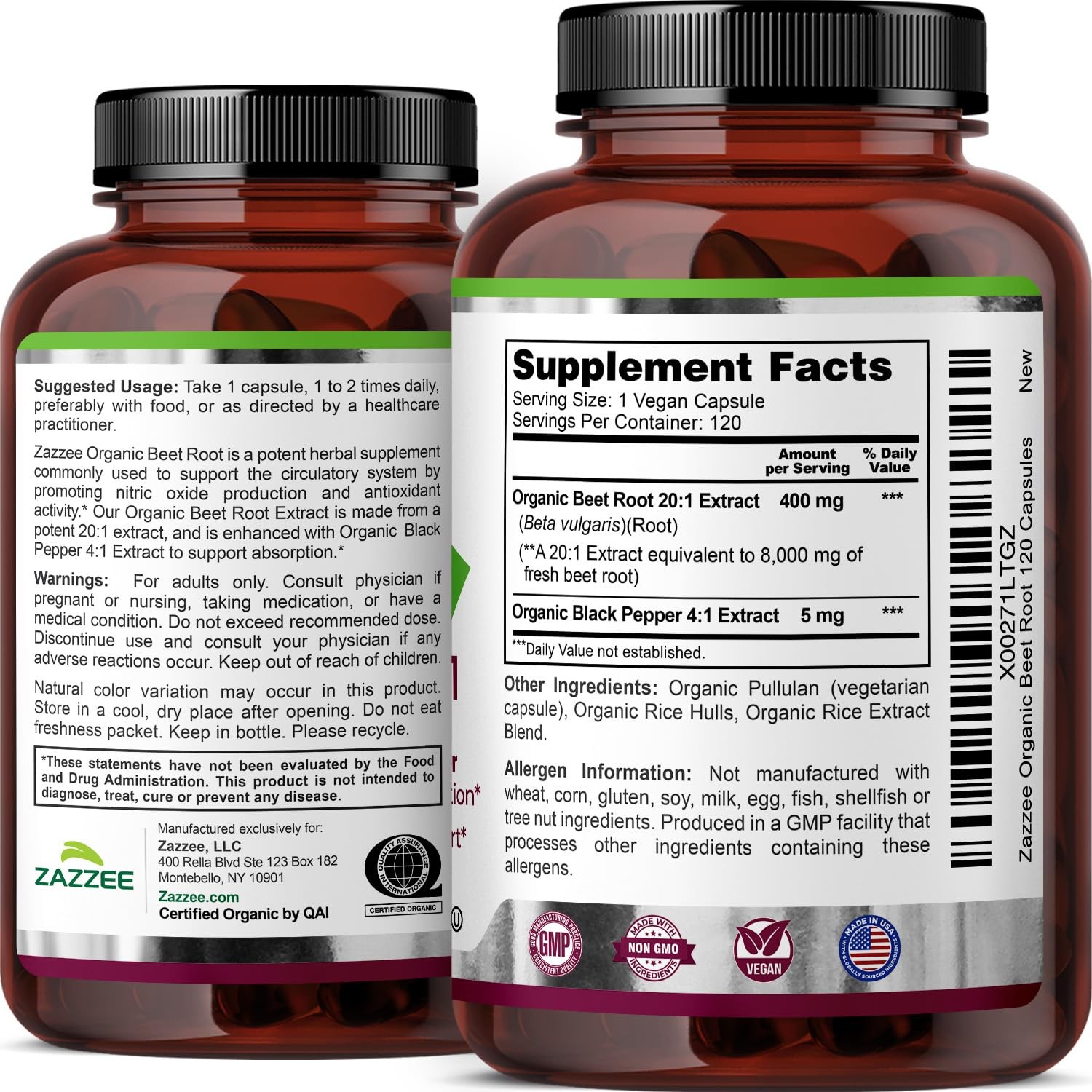 USDA Organic Beet Root 20:1 Extract, 120 Vegan Quick Release Capsules, 4 Mont…