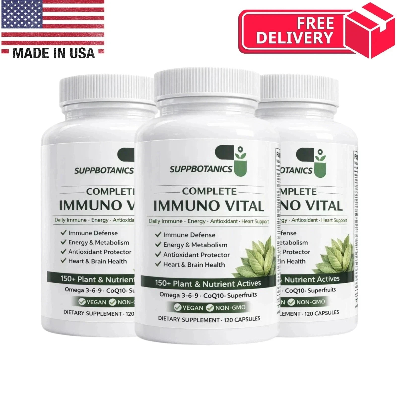 3 Pack SuppBotanics Immuno Vital Immune Support 150+ Nutrients 120 Caps