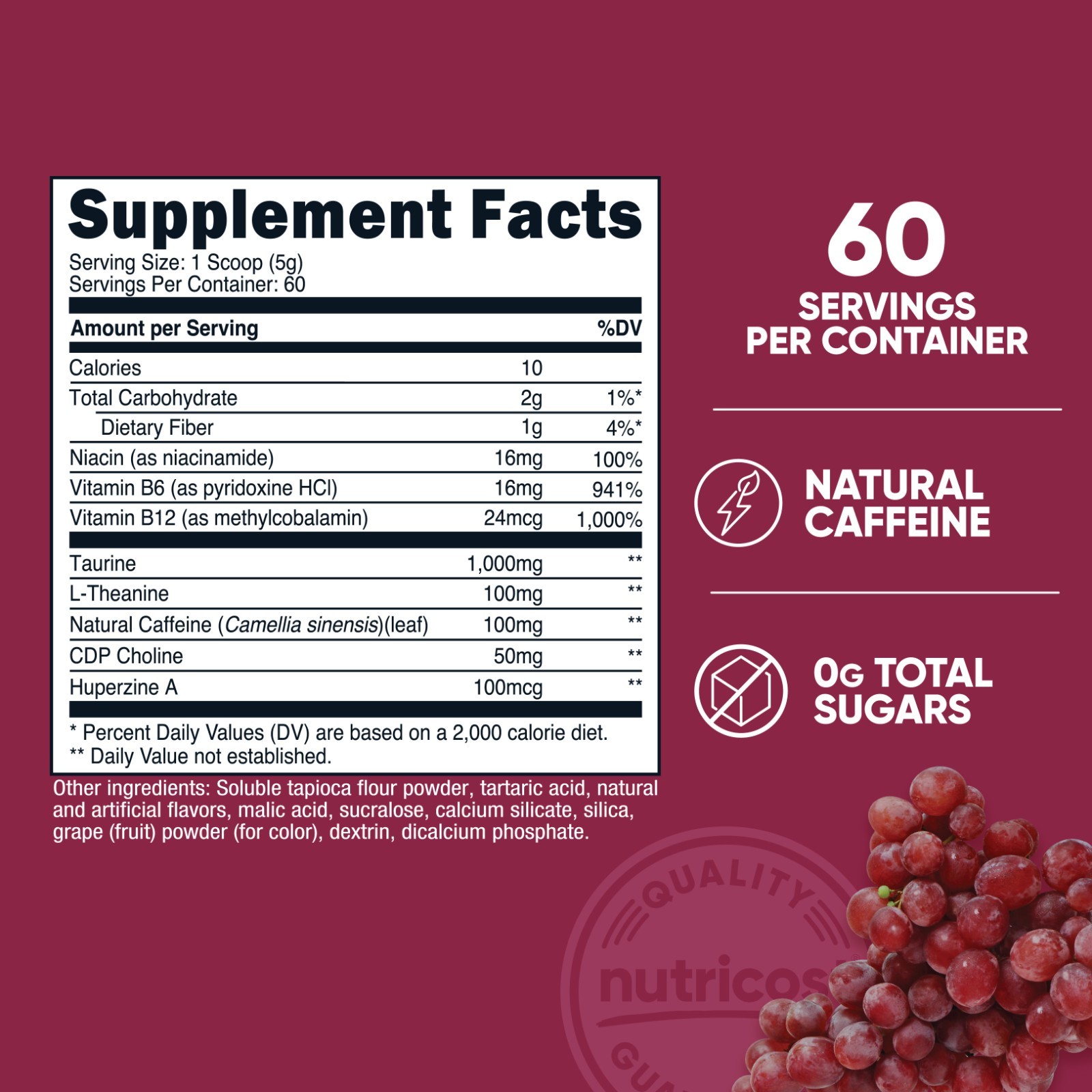 Nutricost Energy Drink Powder (Grape) (60 SERV) | Pre Workout Supplement