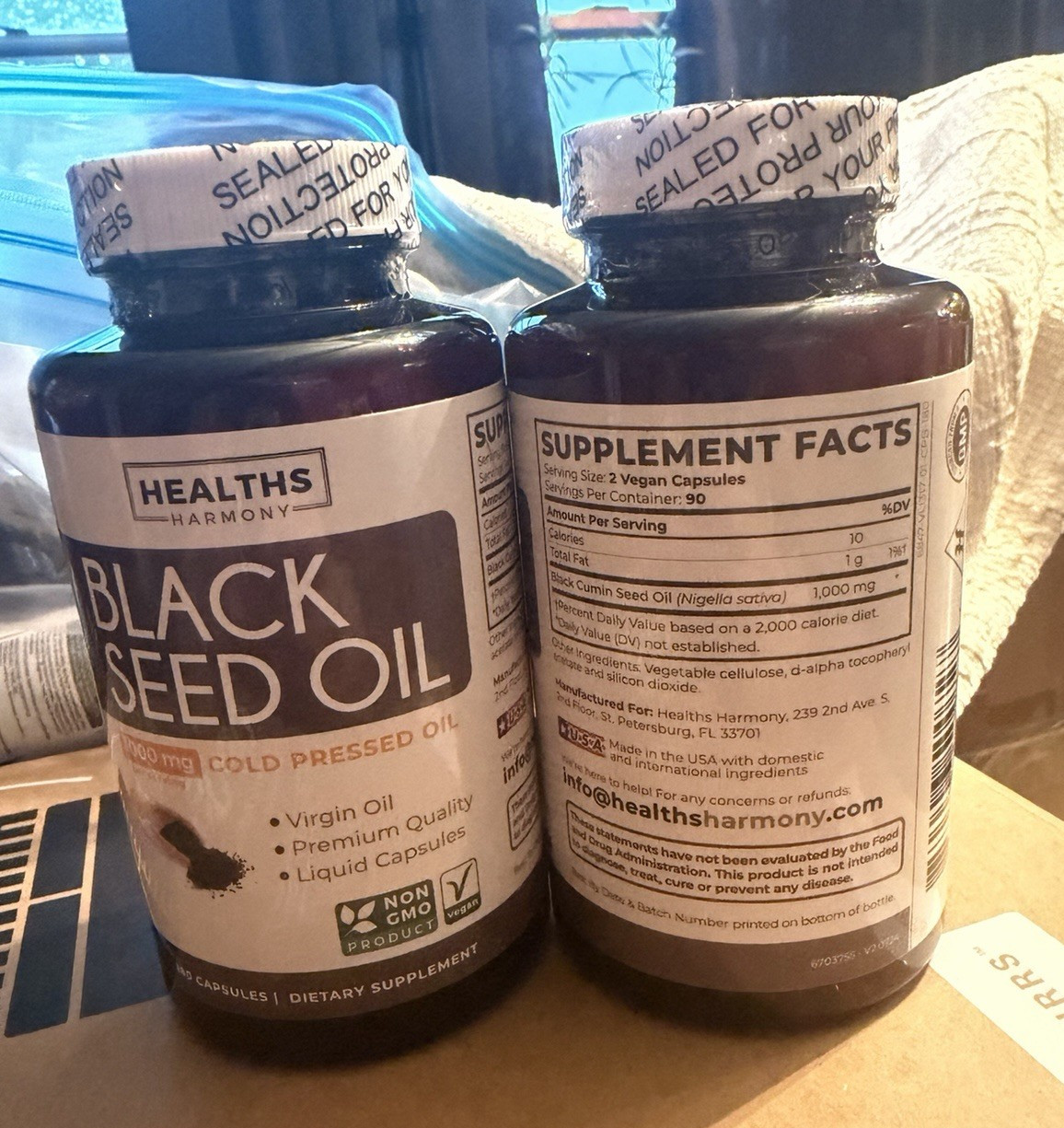 Healths Harmony Black Seed Oil 1000mg Cold Pressed Vegan Capsules 180 Count