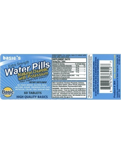 Basic’s Extra Strength Water Pills Natural Diuretic With Potassium 60 tablets