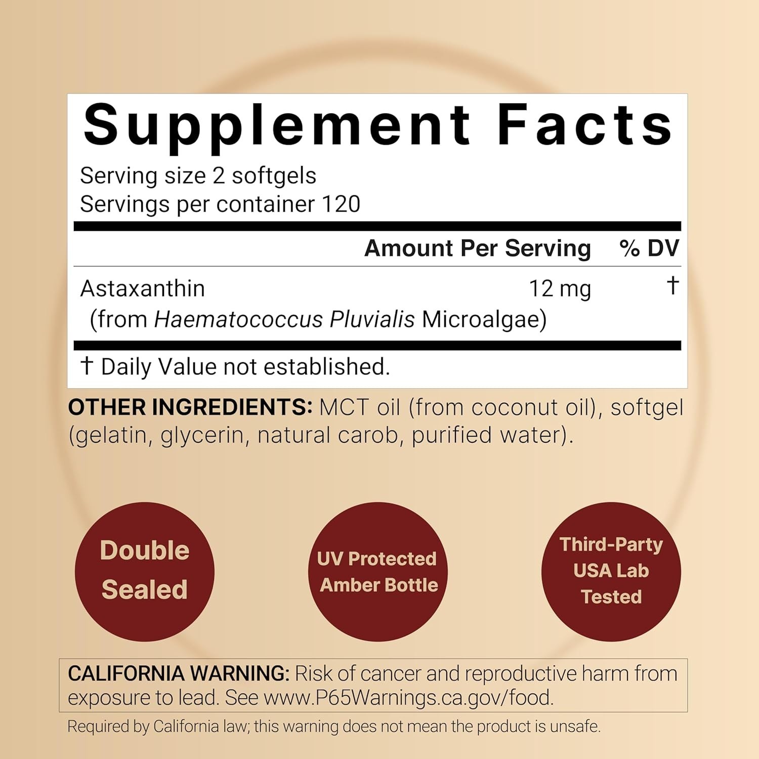 240 Count Natural Astaxanthin 12mg Softgels with MCT Oil – Non-GMO, Gluten Free