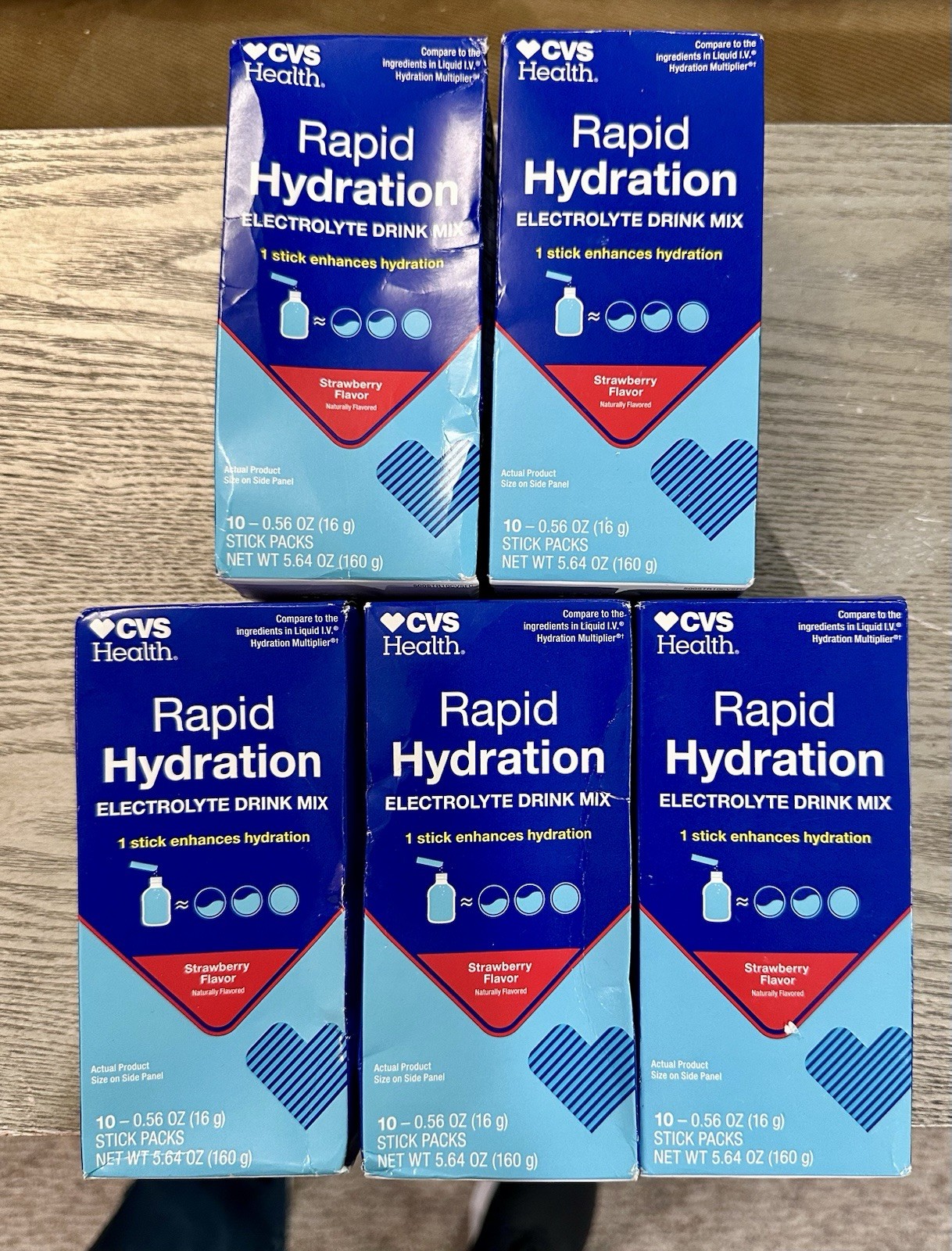 5 BOXES CVS Rapid Hydration Electrolyte Drink Mix 10 Stick Pack NEW! 5.64 Oz