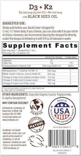 Gurunanda Black Seed Oil Cold-Pressed Nigella Sativa – Rich In Vitamin D3 5000