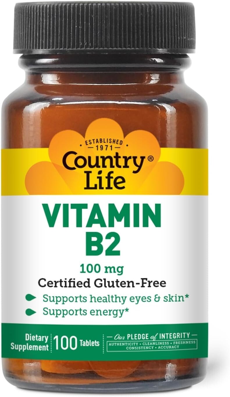 Country Life Vitamin B2 100mg. Riboflavin Supplement. 100 Tablets