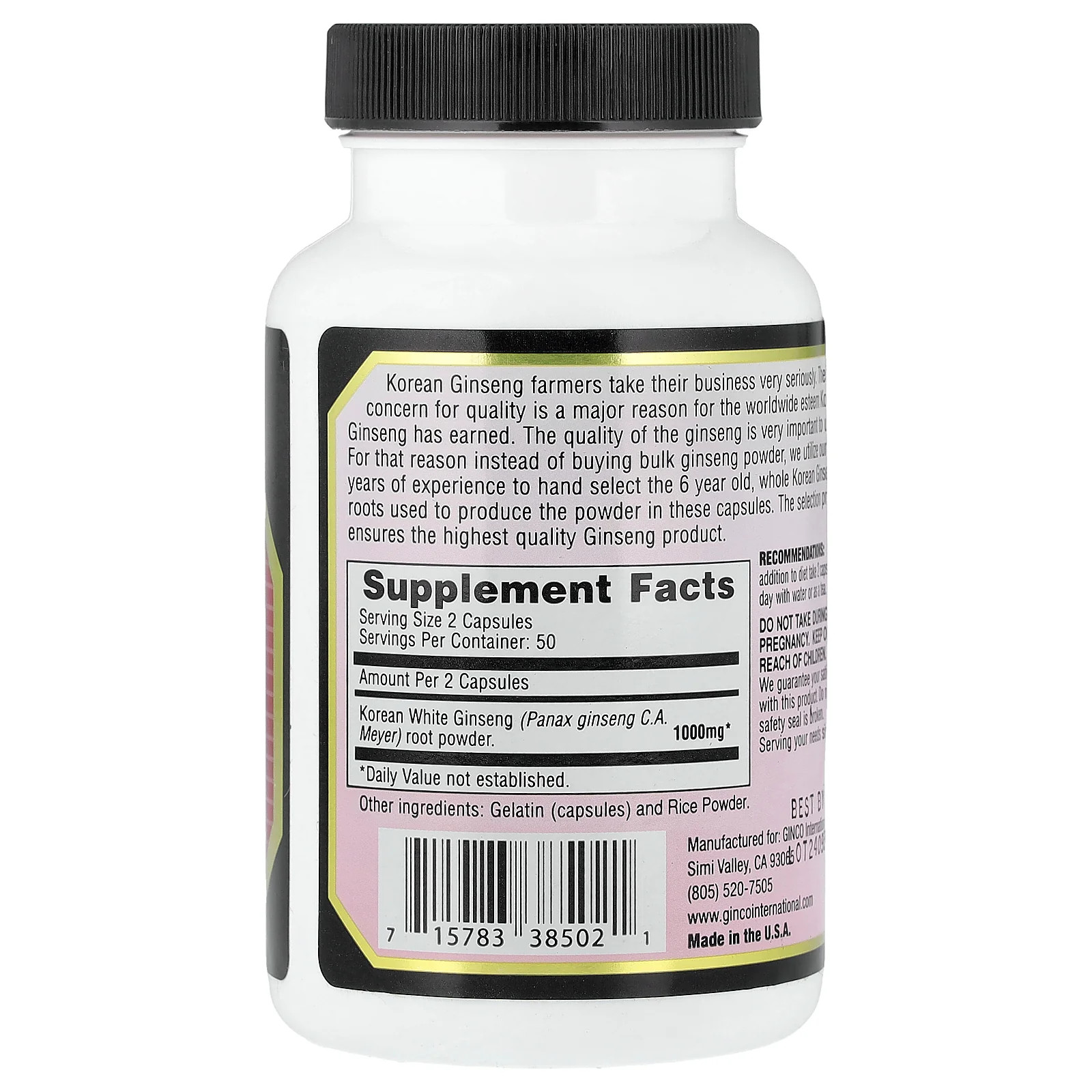 2 X Imperial Elixir, Korean White Ginseng, 100 Capsules (500 mg per Capsule)