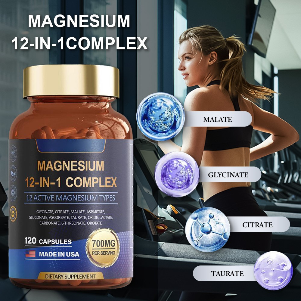 4X Magnesium Complex in 1 12 700mg-Glycinate Citrate Taurate Malate 120 Caps