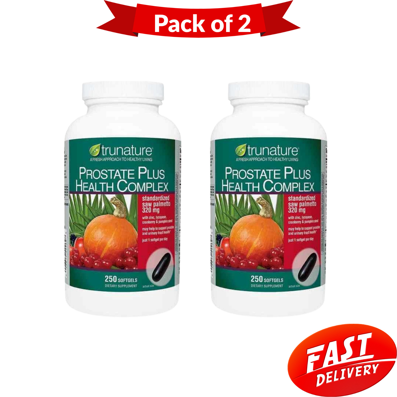 pack of 2-trunature Prostate Plus Health Complex, 250 Softgels with Saw Palmento