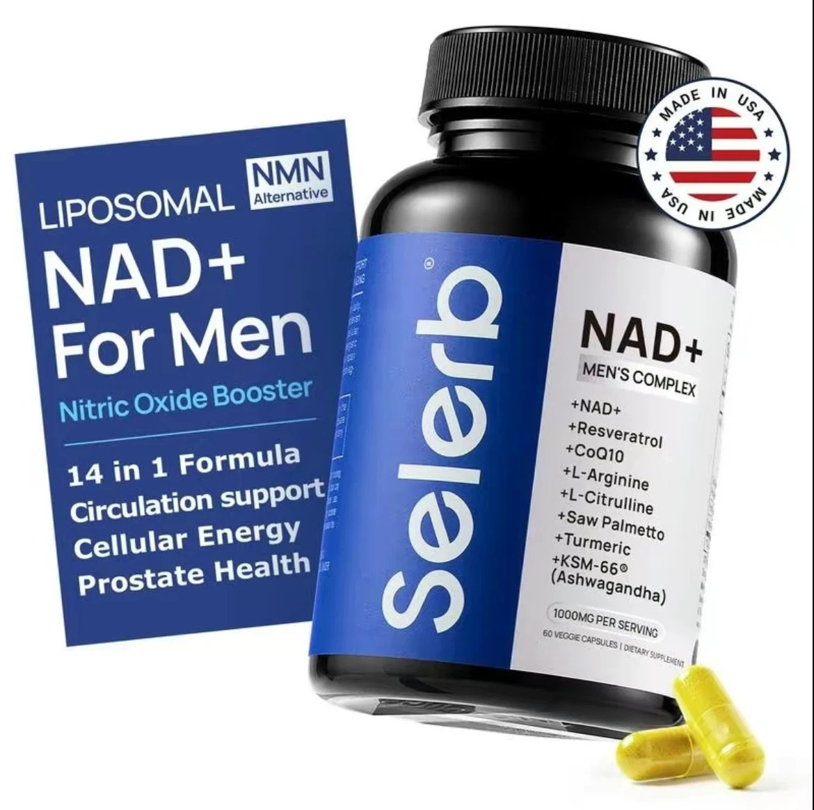 Selerb NAD+ Supplement for Men- Circulation & Prostate Support- 60 Capsules Edib