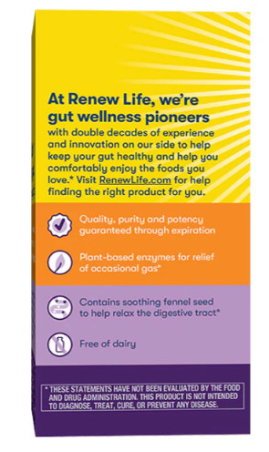 Gas Stop Digestive Enzymes | 60 Vegan Capsules | with Fennel | by Renew Life