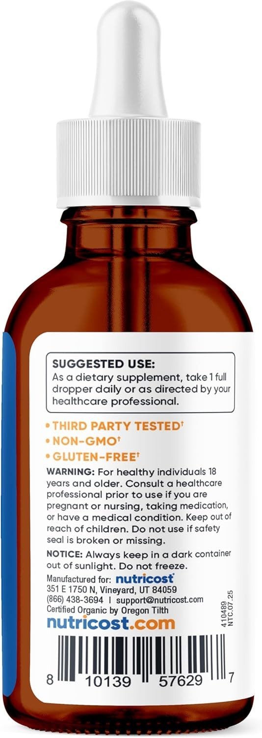 Nutricost Organic Vitamin B12 (Methylcobalamin) Liquid Drops 5,000mcg 3.8 fl oz