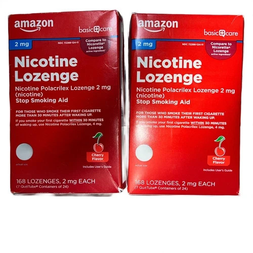 2x Amazon Basic Care Nicotine Polacrilex Lozenge 4 mg, Cherry Flavor BB 1/26