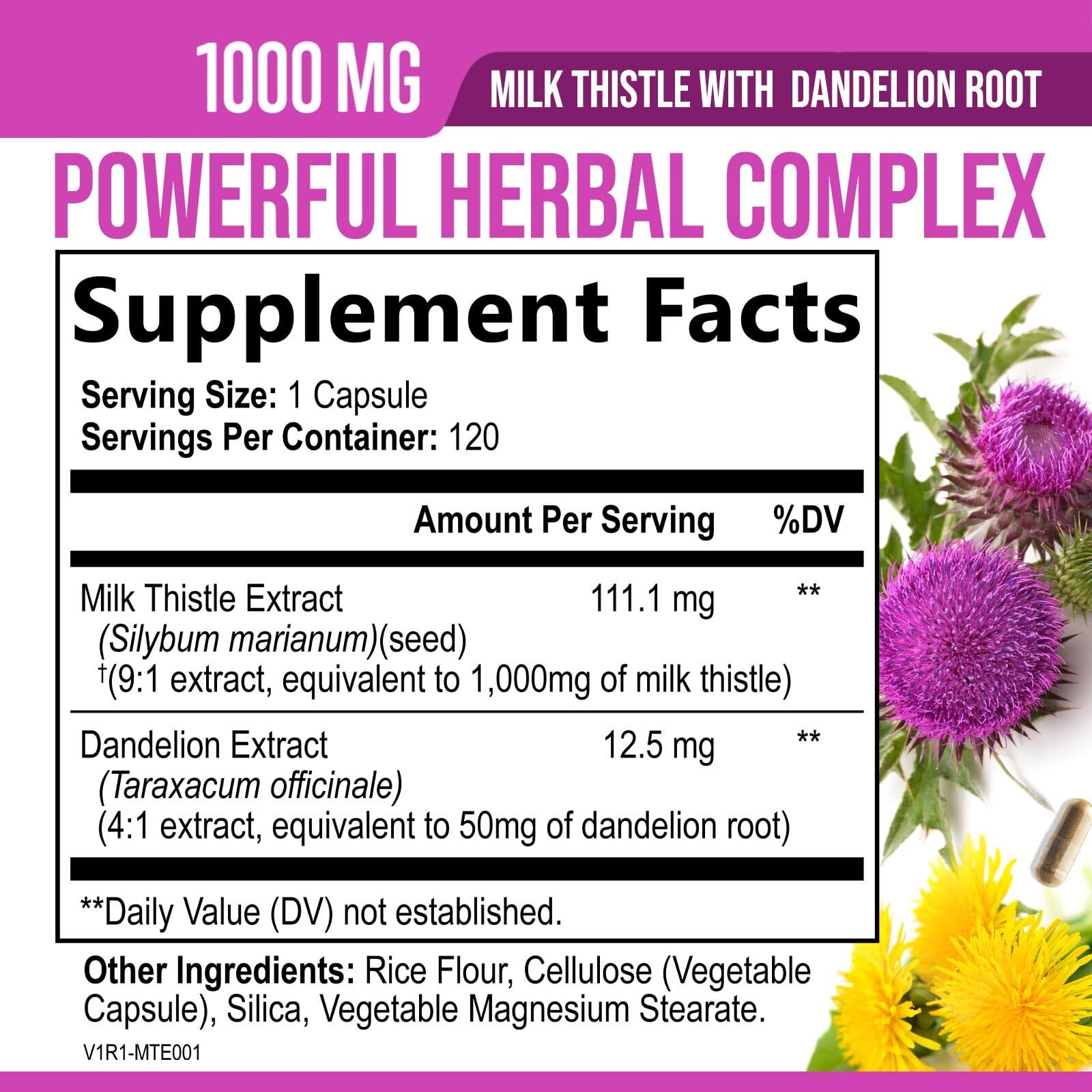Milk Thistle Supplement for Liver Detox and Cleanse 1000mg, Milk Thistle Extract