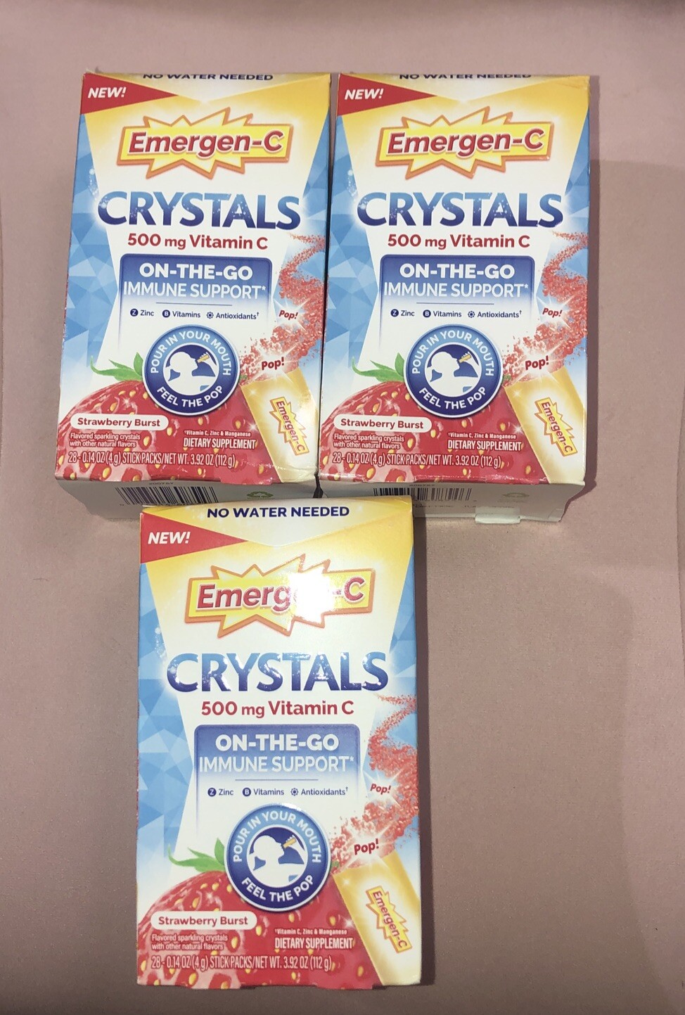 3 PacK Emergen-C Crystals 500 mg Vitamin C Strawberry Burst 28 Packs