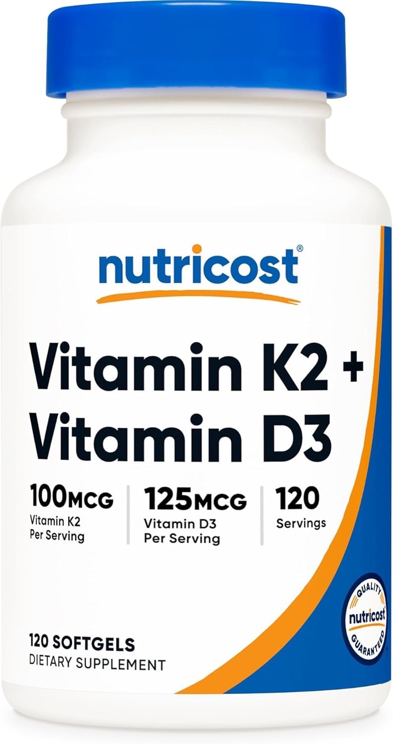 Nutricost Vitamin D3 K2 5000 IU 100mcg MK7 120 Softgels Non GMO Gluten Free