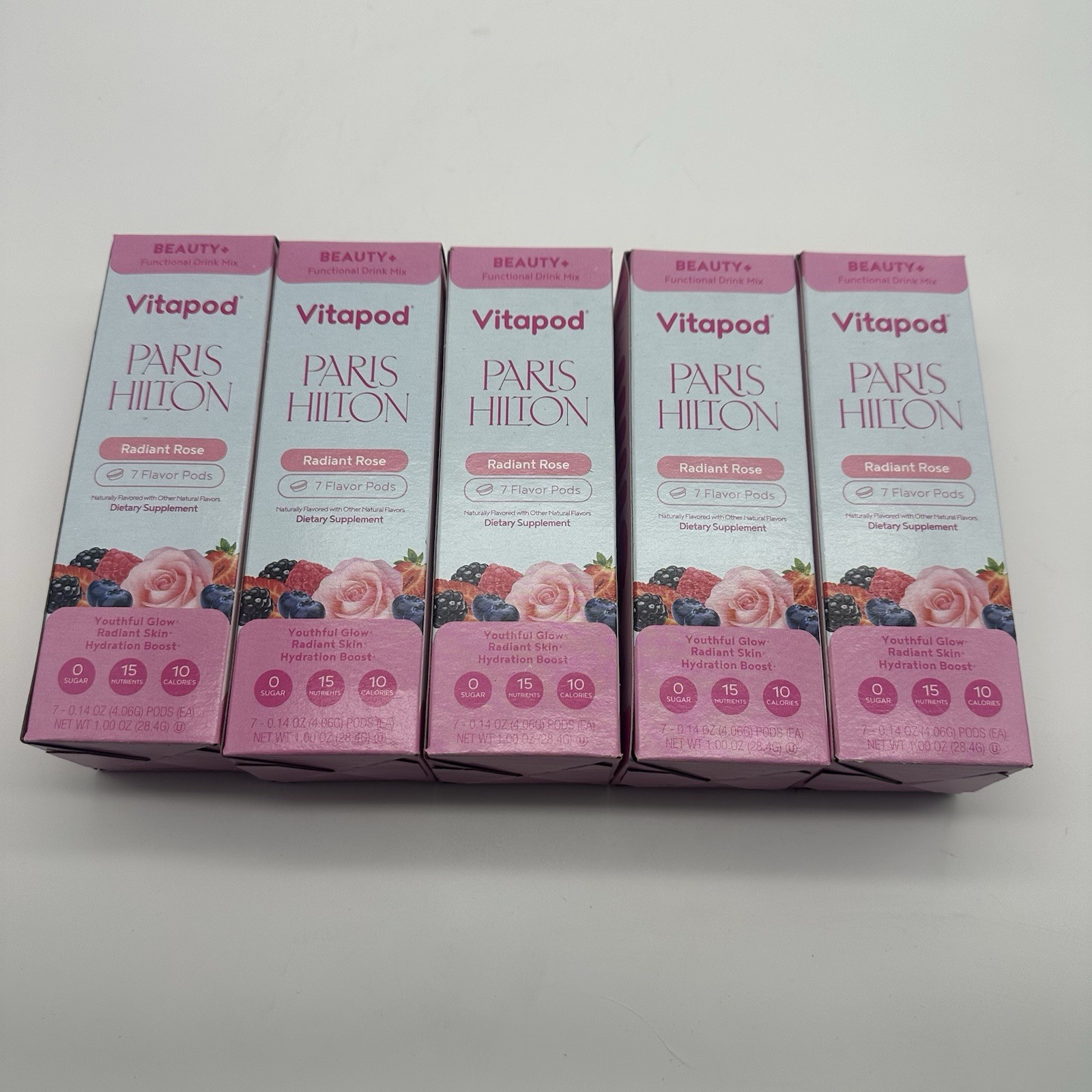 Vitapod Paris Hilton Radiant Rose Drink Mix Pods 5 Boxes (35 Pods) Exp 11/2026