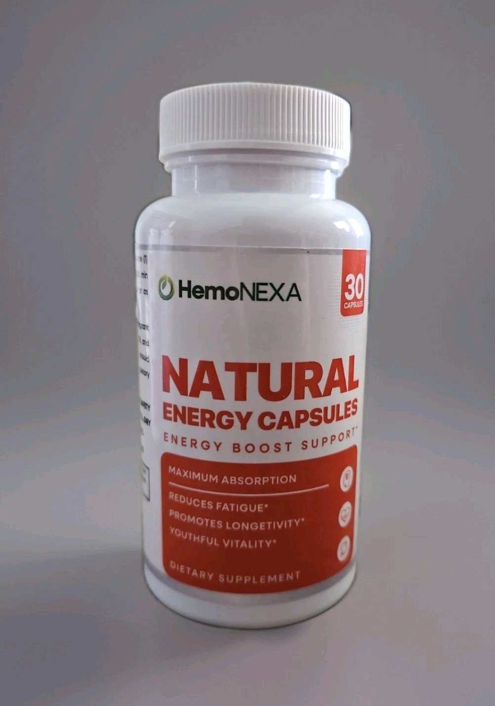 HemoNEXA Energy Support Capsules Gluten-Free Sugar-Free GMO-Free 30 Caps 6/27