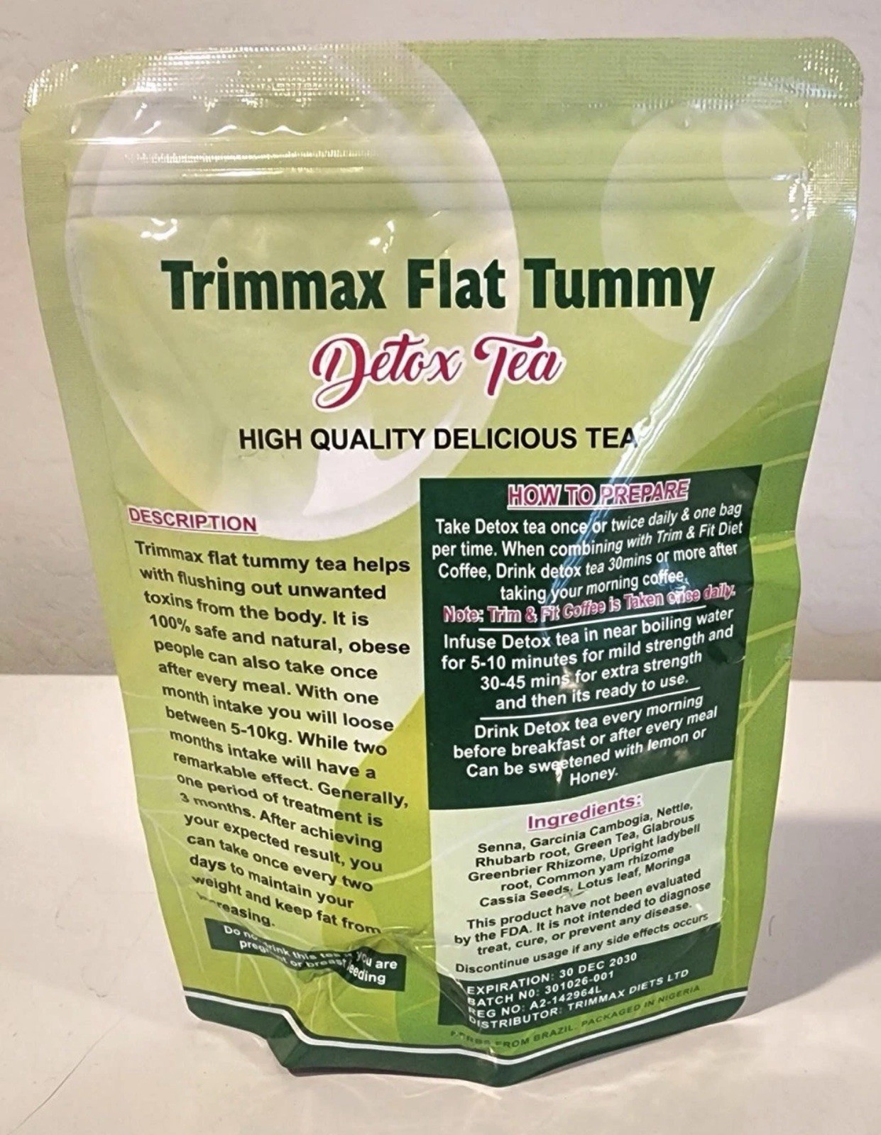 Trimmax Flat Tummy Detox Tea, Herbal Cleansing Detox